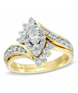 0.88Ct Corte Marquesa Real Moissanita 14K Oro Chapado Juego de Anillo Co... - €199,00 EUR
