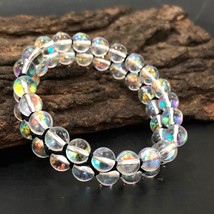 Aura Quartz Gemstone 8 mm beads 7.5&quot; Inches Stretch Bracelet 2SB-86 - £8.67 GBP