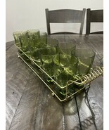Hazel Atlas Pebble Green Bar Set Square Base Drink Glass Tumblers Ice Bu... - $2,915.56 MXN
