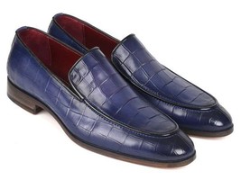 Paul Parkman Mens Shoes Loafer Blue Crocodile Textured Handmade 7339-BLU - £338.24 GBP