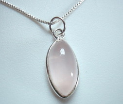 Rose Quartz Marquise Cabochon 925 Sterling Silver Necklace - £12.21 GBP