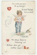 Vintage Postcard Valentine Angel Boy Licks Envelope J. Woodworth 1914 - £6.18 GBP