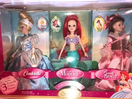 Disney Porcelain Doll Set Cinderella Little Mermain Beauty &amp; the Beast Orig Box - £48.70 GBP