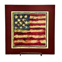 American Flag Framed Tile Trivet with Stand Susan Winget Artist Cracker ... - $12.49