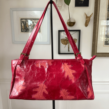 Vintage 90s Claudia Firenze Italy Red Leather Oak Leaf Baguette Satchel ... - $61.20