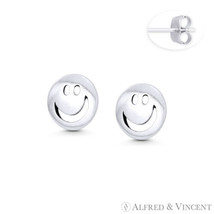 Smiley Happy Face Emoji Happiness Charm 9mm Stud Earrings in 925 Sterling Silver - £12.66 GBP