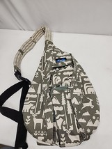 Green &amp; Cream Outdoor Wooded Camping Print Kavu rope sling bag Excellent... - $24.18