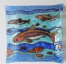 Salmon Steelhead Fish Fused Art Glass Decorative Plate Lodge Made in Ecu... - $29.65