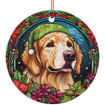 Funny Golden Retriever Dog Stained Glass Wreath Christmas Ornament Gift ... - £11.83 GBP