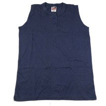 Alleson Athletic Tanque Top Mujer M Azul Marino 2 Botón Henley 50/50 Cue... - $9.49