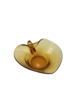Vintage Amber Hand Blown Art Crackle Glass Bowl w Handle - £15.75 GBP