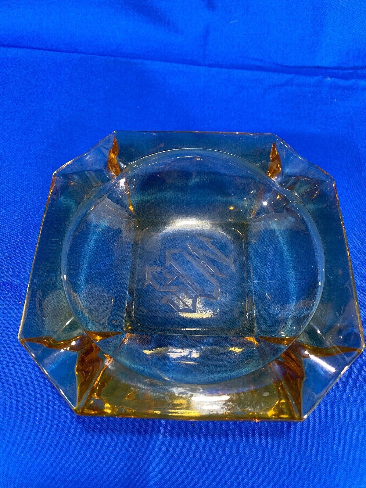 Vintage Square Glass Ashtray Marigold Yellow -“NOS” Brand 5” - $4.79