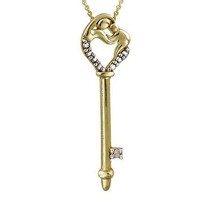 Diamond Heart Key Mother Child Pendant Necklace 14k Yellow Gold over 925... - £29.65 GBP