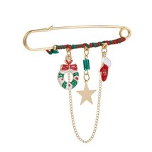Gold Christmas Pin Charm &amp; Chain Kilt Style - £7.08 GBP