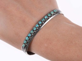 Ative american stamped silver and turquoise row cuff braceletestate fresh austin 810818 thumb200