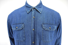 Wrangler Mens Denim Button Up Shirt  Blue Long Sleeve Sz L - $29.36