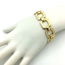 MONET open square link bracelet - shiny gold-tone white enamel statement... - $18.00