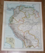 1912 Original Antique Map Of Colombia Ecuador Peru Lima Venezuela South America - £18.19 GBP