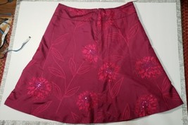 NWT $109 Liz Claiborne Sz 16 Hot Pink Embroidered Floral Silk Flare Skir... - $34.60