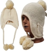 American Rag Women Soft Knit Ivory Trapper Hat with Ivory Pom-Poms (1pc) - £10.34 GBP
