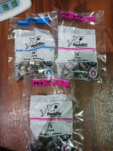 3x Sharkbite ~ PEX 3/4&quot;&amp;1/2&quot; Clamp 10 pack. Part# UC955Z,  818214, Never... - $19.79