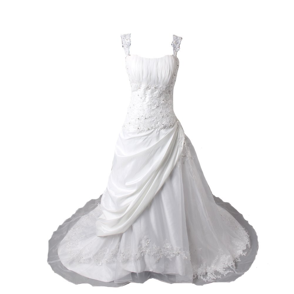 Kivary Women's Long A Line Beaded Sequins Lace Appliques White Wedding Dresses U