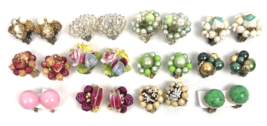 Vintage Earring Lot Beaded Cluster Clip On Pink Green Gold - €37,92 EUR