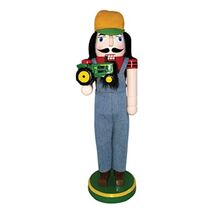 Farmer with Green Tractor Wooden Christmas 14 Inch Nutcracker Farming De... - $49.48