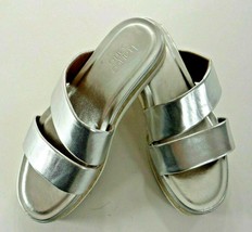Franco Sarto Silver Slides Two Strap Espadrille Platform Vegan Womens Size 10 - £31.87 GBP