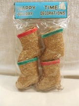 Vintage Commodore Happy Time Japan Gold Glitter Boot Christmas Ornaments MIP - £9.34 GBP