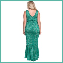 Long Green Sleeveless Front Ruffled Floral Lace Trumpet Mermaid Party Gown image 3