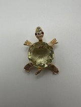 Vintage Costume Jewelry Yellow Stone Turtle Brooch 4cm - $29.70