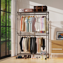 Garment Rack 3 Tiers Heavy Duty Clothes Rack Rolling Free-Standing Clothing - £130.39 GBP