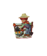 Vintage Porcelain Planter Boy Planting Garden Petting Dog 6.5&quot;L x 5&quot;Tall... - £14.67 GBP