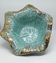 California Original USA Pottery Cabbage Leaf Gold Bowl Green Speakel 1814 - $207.64 MXN
