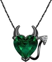 3Ct Heart Cut Lab Created Emerald Devil Heart Pendant 14k Black Gold Plated - £109.66 GBP