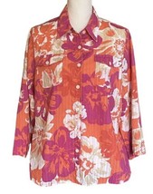 Alfred Dunner Top Size 12 Floral Button Up Pink Orange Hawaiian Cruise T... - £11.84 GBP