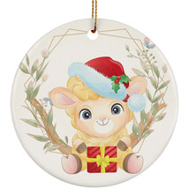 Funny Baby Sheep Ornament Flower Wreath Christmas Gift Decor For Animal Lover - £11.64 GBP