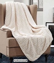 CHEVRON CUTWORK DESIGN Faux Fur Luxury Light Color Soft Throw Blanket 50" x 70"