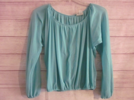Self Esteem Sheer Shirt Womens Size Small Long Sleeve Green Round Neck Open Back - £10.34 GBP
