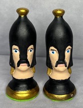 Duncan Chess Mold Ceramic Painted Pawn Set of 2 Black Gold Vintage 1970&#39;s - £19.35 GBP