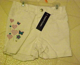 Girls Size 4T White Denim Shorts Embroideed Hearts Butterflies New w/Tags - £5.41 GBP