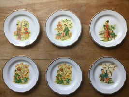 6&quot; Gold Trimmed Chinese Porcelain Plates w/ Vintage Decals (Set of 6) - £14.38 GBP