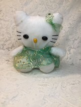 White Kitty Cat Green and Gold Dress with Bow Plush Stuffed Animal Toy - £1.83 GBP