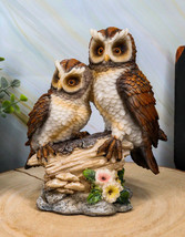 Romantic 2 Great Horned Owl Couple On Tree Stump Statue 6.25&quot;H Valentine... - $20.49