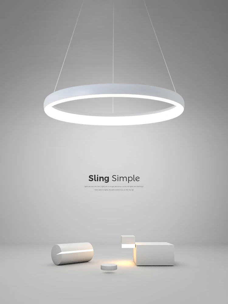  Simple Black  Led Chandelier Lighting  Dimming White Single  Hanging Lamp Offic - £162.32 GBP