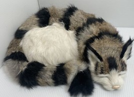 VTG Real Rabbit Fur Sleeping Beige Striped  Sleeping Realistic Cat 10” Napping - £18.30 GBP