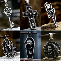 Mens Punk Gothic Silver Skull Cross Coffin Pendant Necklace Stainless Steel 24&quot; - £8.69 GBP