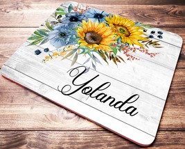 Sunflower Desk Accessories, Personalized Sunflower Mouse Pad, Coworker Gift, Sun - £11.00 GBP