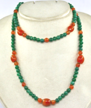 Natural Orange Carnelian Green Quartz Round Designer Beads Fashion Necklace - £59.63 GBP
